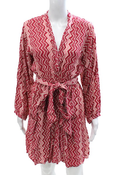 Natalie Martin Women Wrap Dress Pink Rayon V-Neck Long Sleeve Aztec Size S
