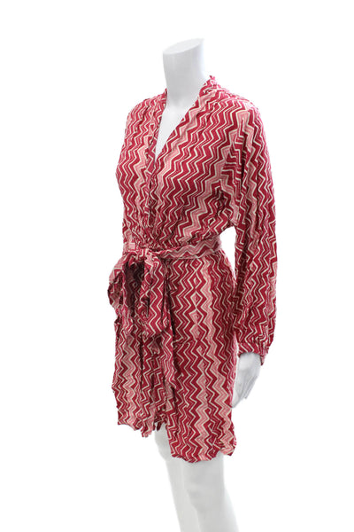 Natalie Martin Women Wrap Dress Pink Rayon V-Neck Long Sleeve Aztec Size S