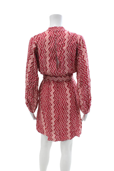 Natalie Martin Women Wrap Dress Pink Rayon V-Neck Long Sleeve Aztec Size S