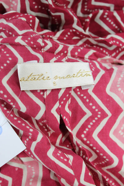 Natalie Martin Women Wrap Dress Pink Rayon V-Neck Long Sleeve Aztec Size S