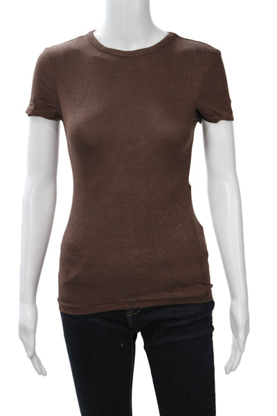 Zara Women Basic T Shirt Brown Crew Neck Short Sleeve Viscose Blend Size M