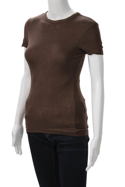 Zara Women Basic T Shirt Brown Crew Neck Short Sleeve Viscose Blend Size M