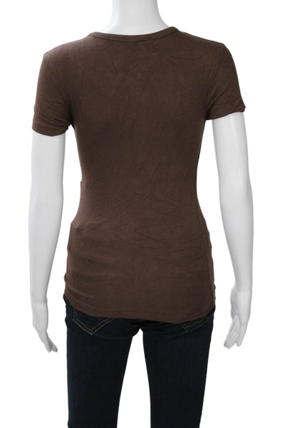 Zara Women Basic T Shirt Brown Crew Neck Short Sleeve Viscose Blend Size M