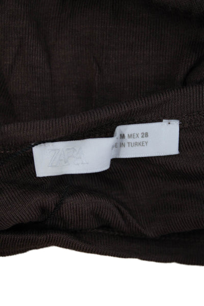 Zara Women Basic T Shirt Brown Crew Neck Short Sleeve Viscose Blend Size M