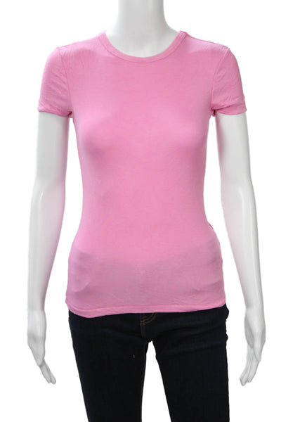 Zara Women Basic Jersey T-Shirt Pink Silk Crew Neck Short Sleeve Size S