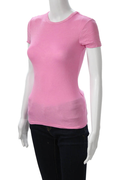 Zara Women Basic Jersey T-Shirt Pink Silk Crew Neck Short Sleeve Size S
