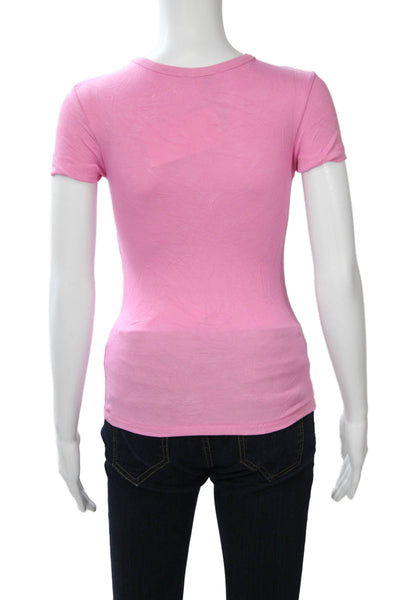 Zara Women Basic Jersey T-Shirt Pink Silk Crew Neck Short Sleeve Size S