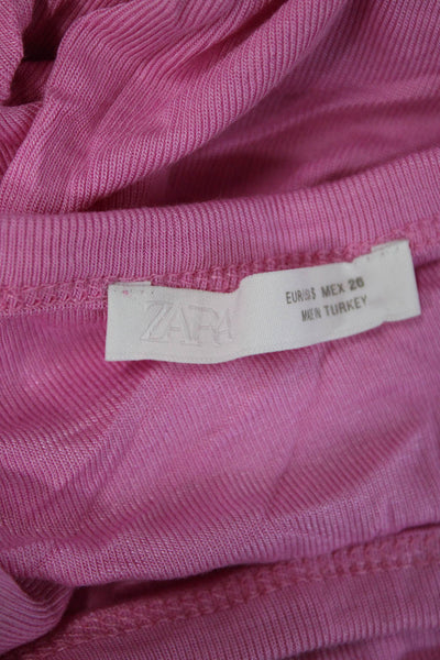 Zara Women Basic Jersey T-Shirt Pink Silk Crew Neck Short Sleeve Size S