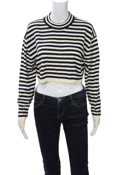 Zara Unisex Beige Striped Crew Neck Pullover Long Sleeve Viscose Blend Size S