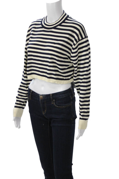 Zara Unisex Beige Striped Crew Neck Pullover Long Sleeve Viscose Blend Size S