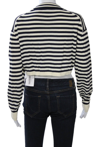 Zara Unisex Beige Striped Crew Neck Pullover Long Sleeve Viscose Blend Size S