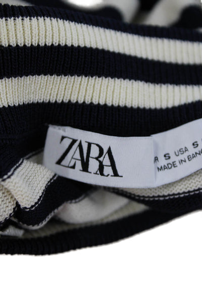 Zara Unisex Beige Striped Crew Neck Pullover Long Sleeve Viscose Blend Size S