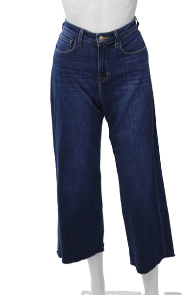 L'Agence Womens Cropped Wide Leg Dark Blue High Rise Jeans Size 25