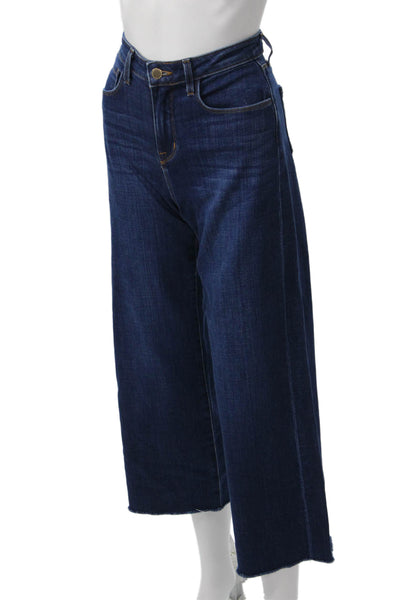 L'Agence Womens Cropped Wide Leg Dark Blue High Rise Jeans Size 25