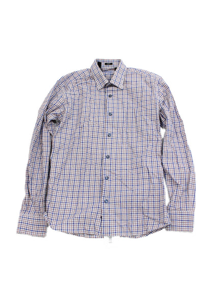 Ragazzo Uomo Childrens Boys Plaid Slim Fit Button Down Shirt Blue Red Size 16