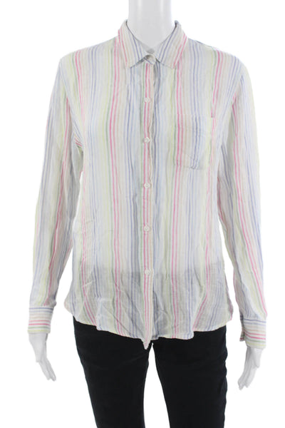 Rails Women Collared Striped Linen Cotton Blend Long Sleeve Button-Up Size S
