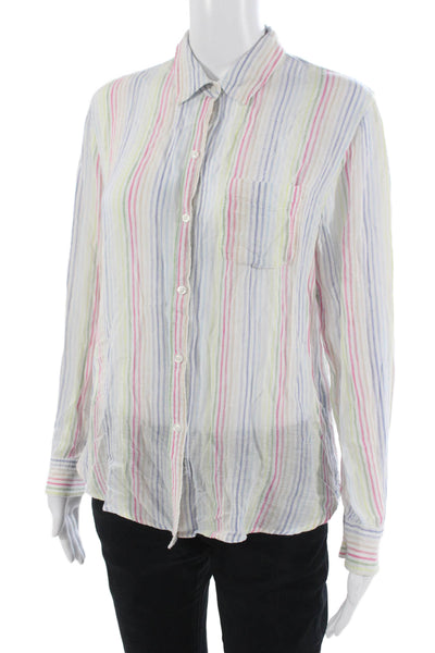 Rails Women Collared Striped Linen Cotton Blend Long Sleeve Button-Up Size S