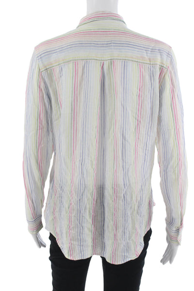 Rails Women Collared Striped Linen Cotton Blend Long Sleeve Button-Up Size S