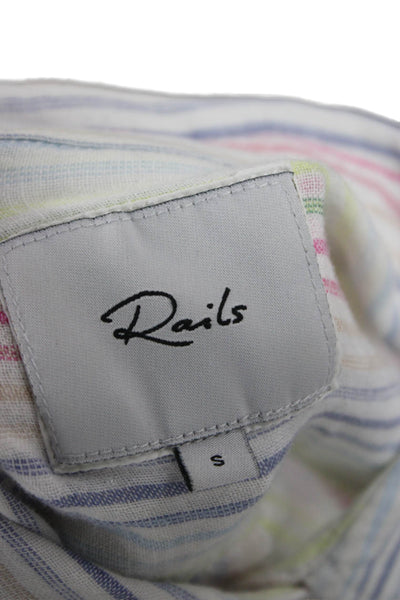 Rails Women Collared Striped Linen Cotton Blend Long Sleeve Button-Up Size S