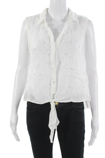 Bella Dahl Women Collared Linen Sleeveless Button Up Top White Size M