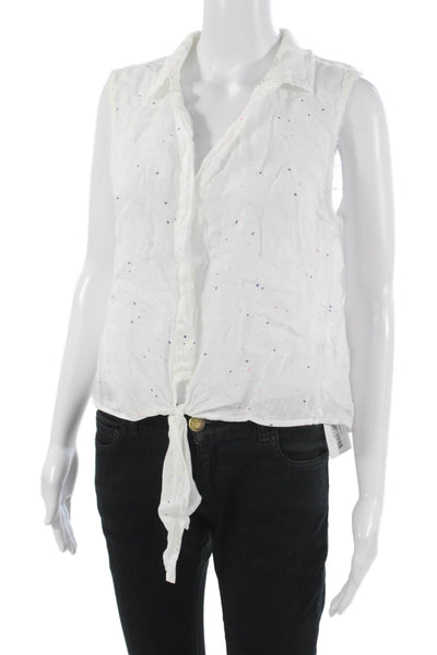 Bella Dahl Women Collared Linen Sleeveless Button Up Top White Size M