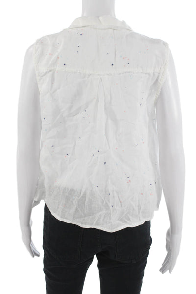 Bella Dahl Women Collared Linen Sleeveless Button Up Top White Size M