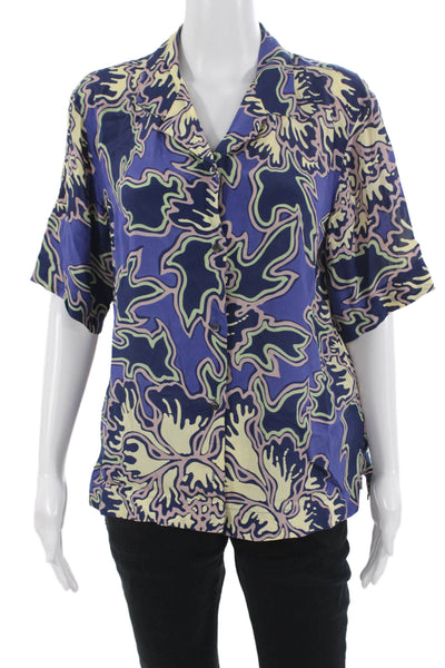 Closed Women Floral Collared Button-Up Silk Viscose Blouse Short Sleeve Size XS