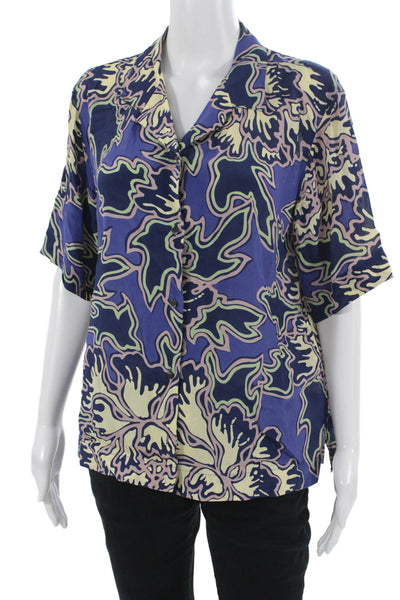 Closed Women Floral Collared Button-Up Silk Viscose Blouse Short Sleeve Size XS