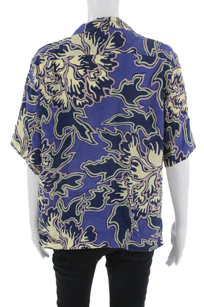 Closed Women Floral Collared Button-Up Silk Viscose Blouse Short Sleeve Size XS