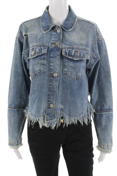 Zara Trafaluc Womens Blue Collared Button Cotton 90s Long Sleeve Jacket Size S