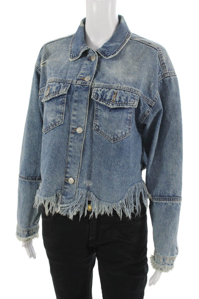 Zara Trafaluc Womens Blue Collared Button Cotton 90s Long Sleeve Jacket Size S