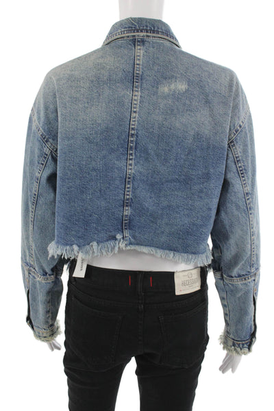 Zara Trafaluc Womens Blue Collared Button Cotton 90s Long Sleeve Jacket Size S
