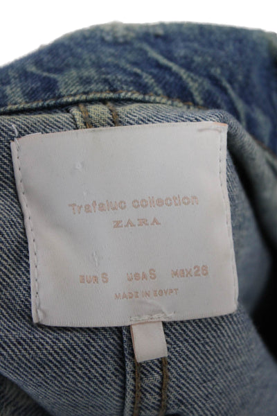 Zara Trafaluc Womens Blue Collared Button Cotton 90s Long Sleeve Jacket Size S