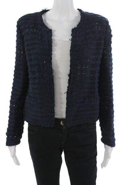 IRO Womens Dark Blue Designer Long Sleeve Jacket Round Neck Size 40