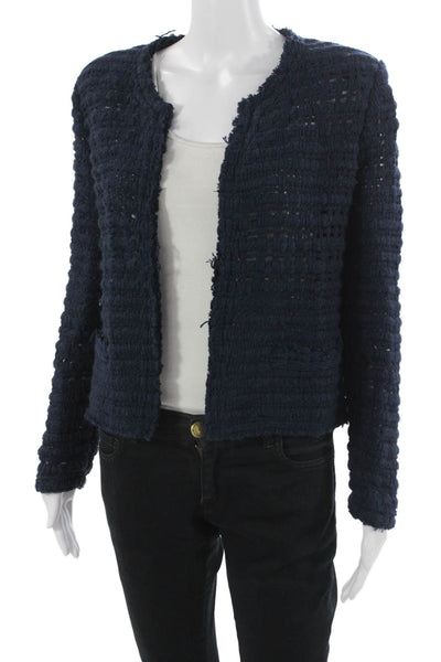 IRO Womens Dark Blue Designer Long Sleeve Jacket Round Neck Size 40