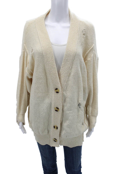 Blue Blush Unisex Cardigan Beige V-Neck Long Sleeve Button Size S