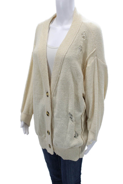 Blue Blush Unisex Cardigan Beige V-Neck Long Sleeve Button Size S