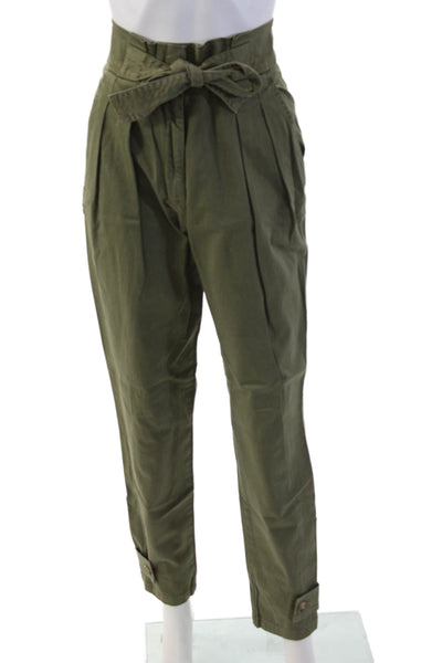 ALC Women Paperbag Ankle Pants Solid Green Button Size 6