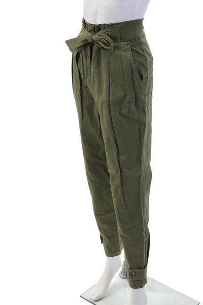 ALC Women Paperbag Ankle Pants Solid Green Button Size 6