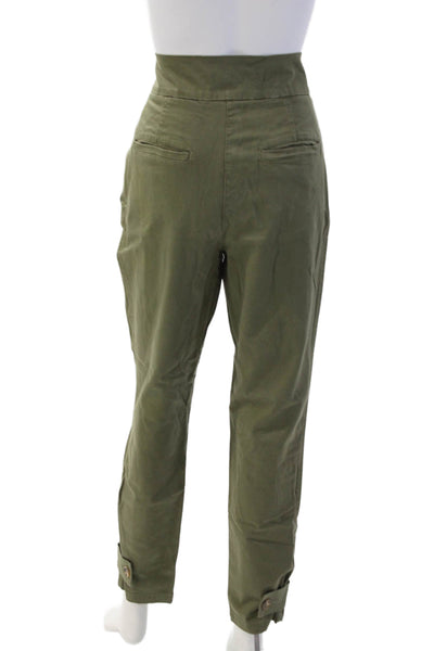 ALC Women Paperbag Ankle Pants Solid Green Button Size 6