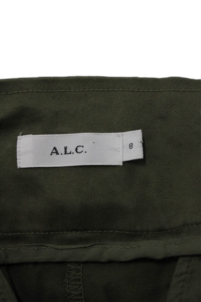 ALC Women Paperbag Ankle Pants Solid Green Button Size 6
