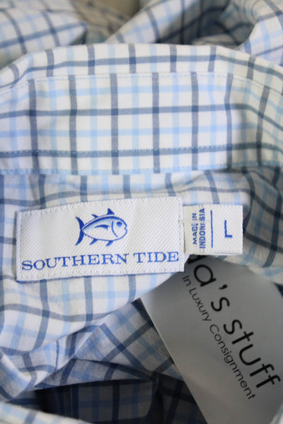 Southern Tide Mens Button-Down Check Light Blue Long Sleeve Shirt Size L