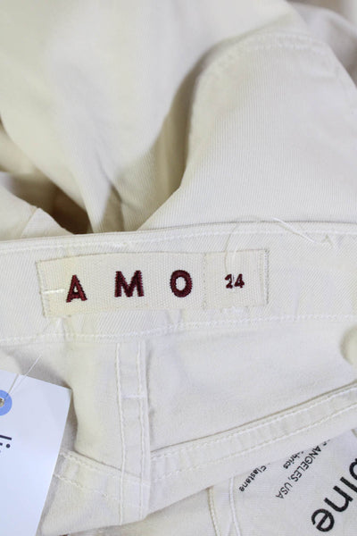 Amo Unisex White Mid Rise Button Designer Jeans 32in Inseam Size 24