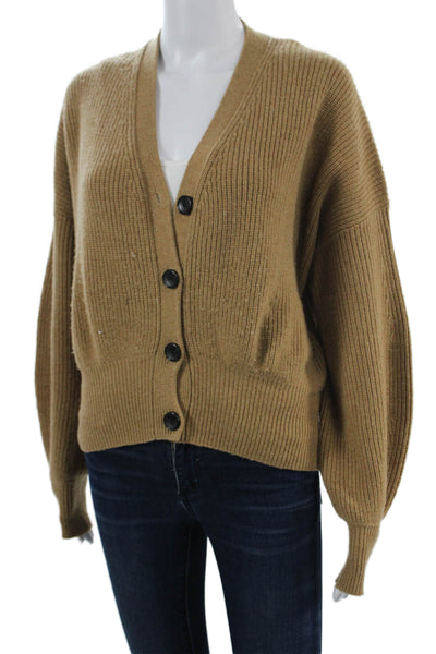 A.L.C. Unisex V-Neck Merino Wool Cardigan Button Brown Long Sleeve Size XS