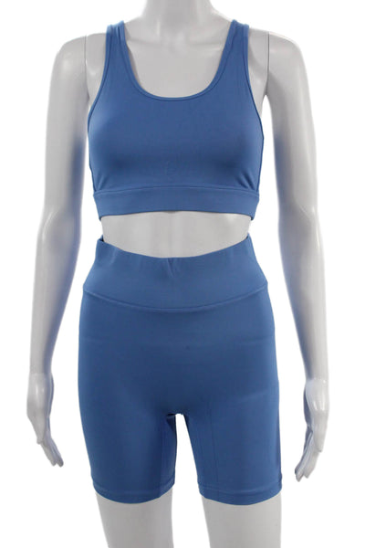 All Access Womens Activewear Set Blue Nylon Blend Solid Shorts Size S