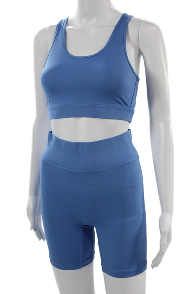 All Access Womens Activewear Set Blue Nylon Blend Solid Shorts Size S