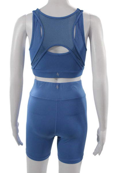 All Access Womens Activewear Set Blue Nylon Blend Solid Shorts Size S