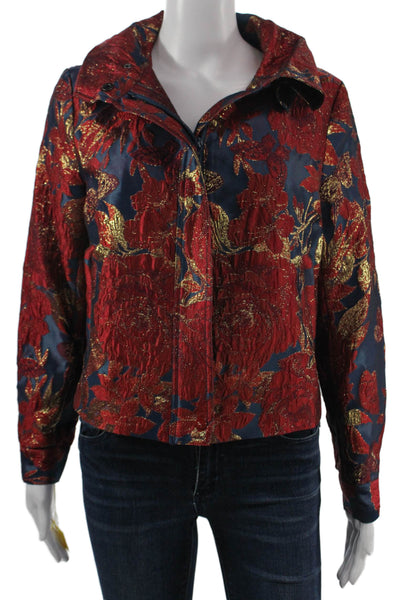Samuel Dong Women Bomber Jacket Dark Blue Floral Long Sleeve Size 3XL