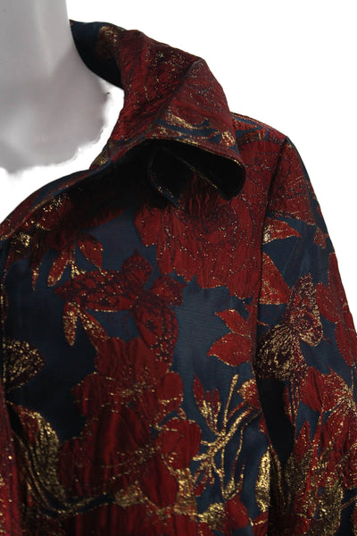 Samuel Dong Women Bomber Jacket Dark Blue Floral Long Sleeve Size 3XL