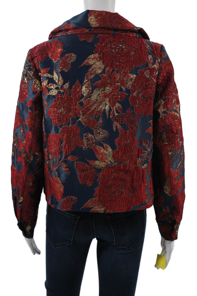 Samuel Dong Women Bomber Jacket Dark Blue Floral Long Sleeve Size 3XL